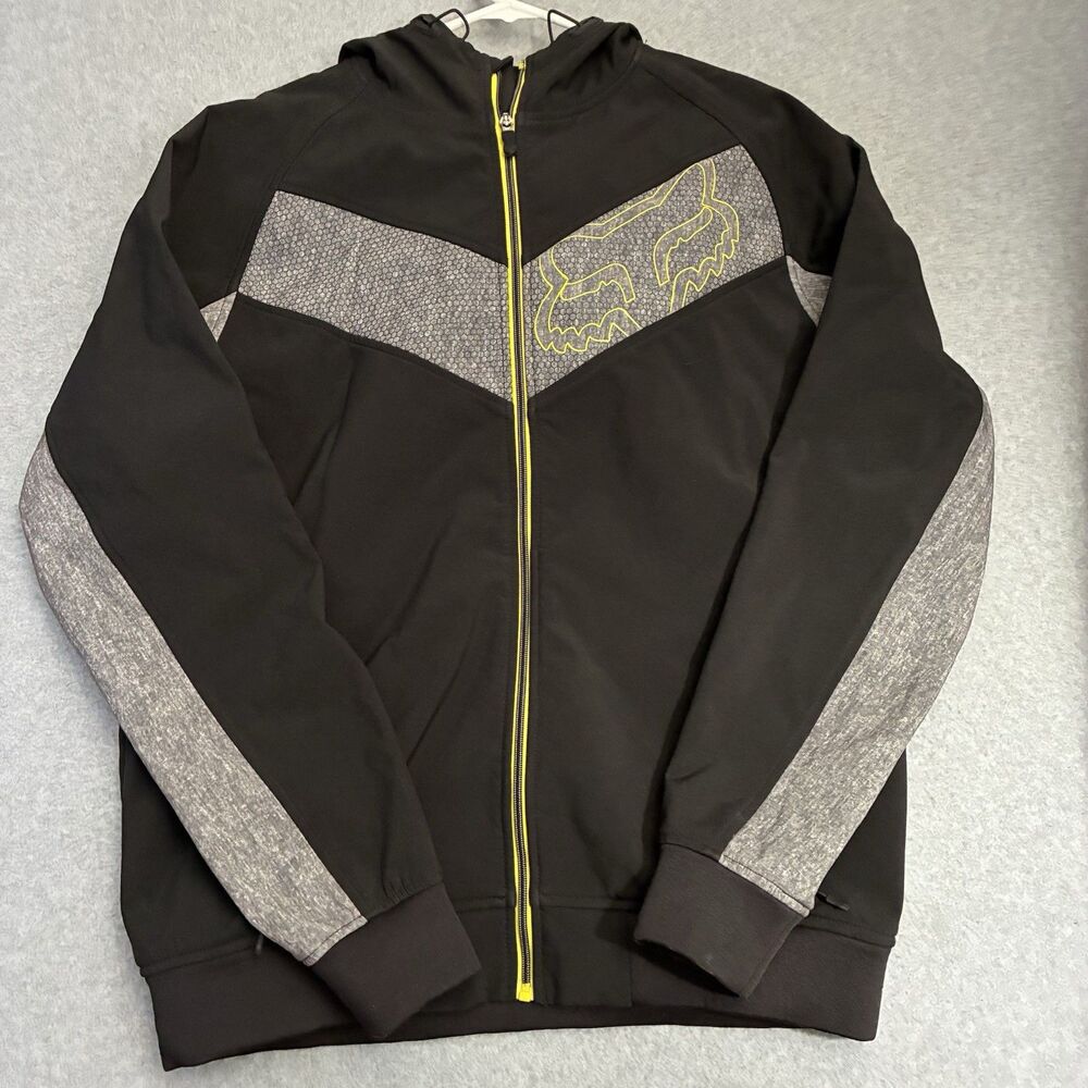 Fox Racing FoxTech Softshell Jacket Hoodie Black Gray Yellow Men’s Large